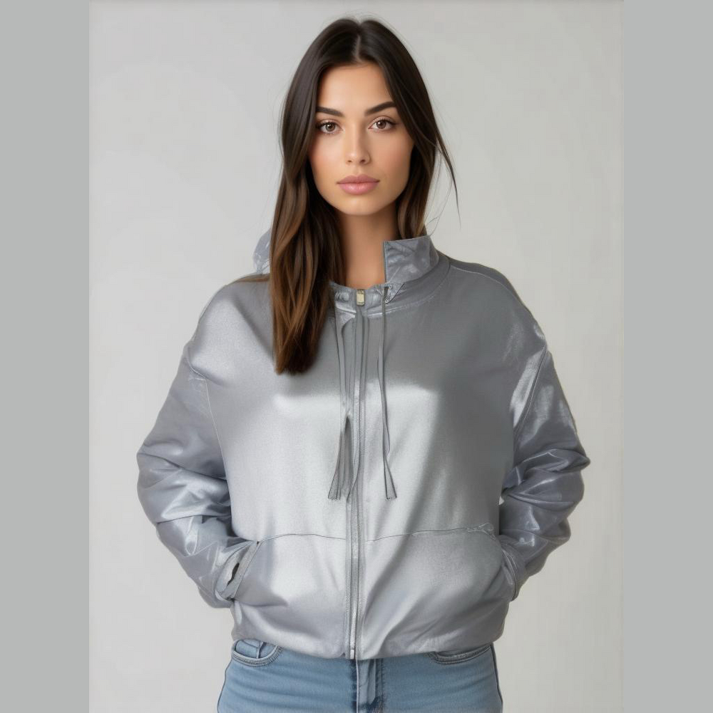 H&M X Coachella Full Zip Hoodie Silver Pewter Woman's Size Large